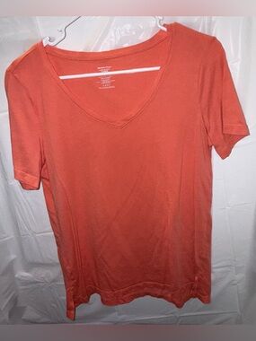 Women’s Members Mark Medium Short Sleeve V Neck Top Shirt Orange